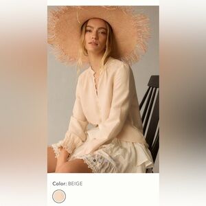 Anthropologie Cloth & Stone Half-Placket Pullover Blouse in Beige